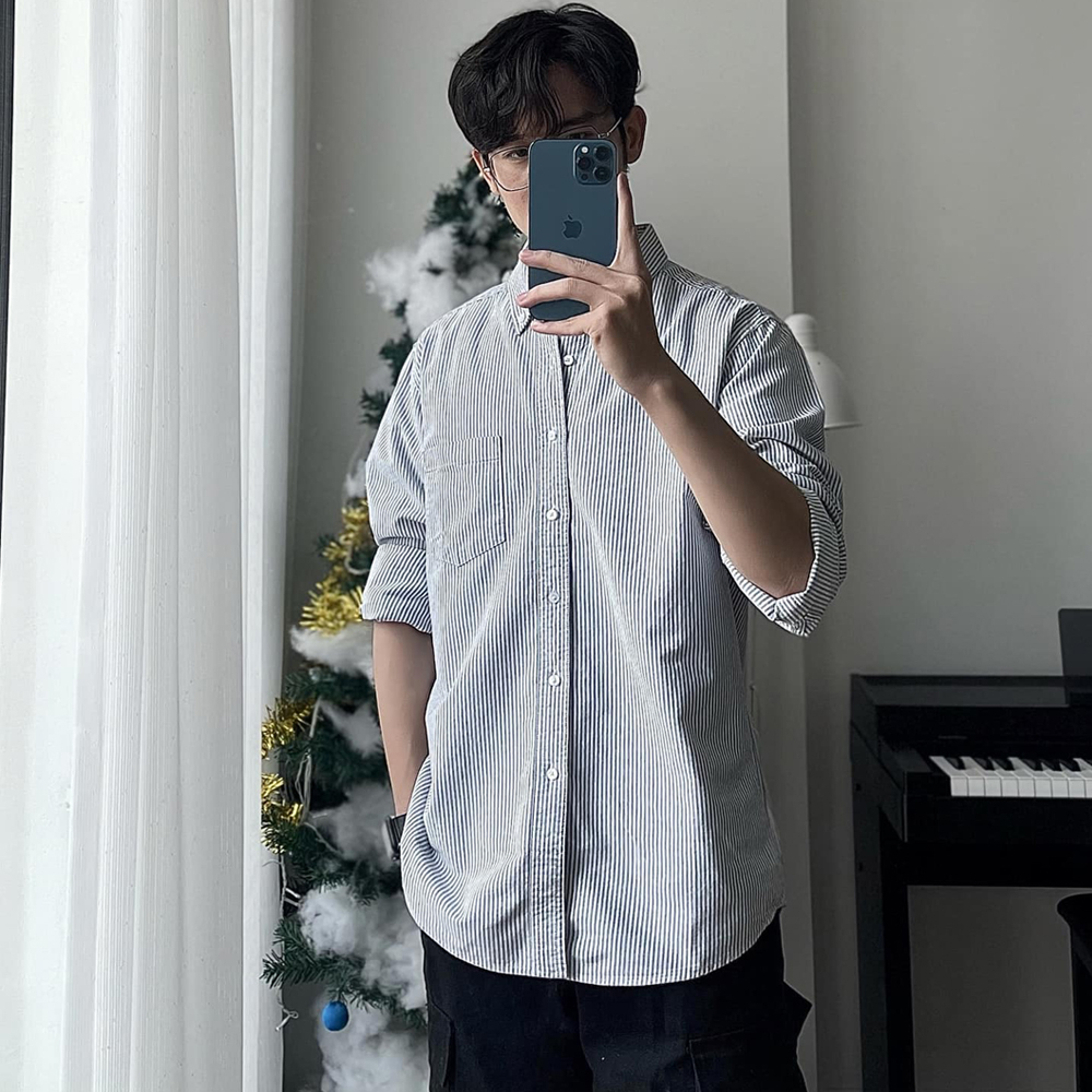 Áo Sơ Mi Nam Dài Tay Vải Lụa Oxford Kiểu Dáng Stripes Hàn Quốc Form Rộng Chất Đẹp Thời Trang 2STOREGLE Trẻ Trung