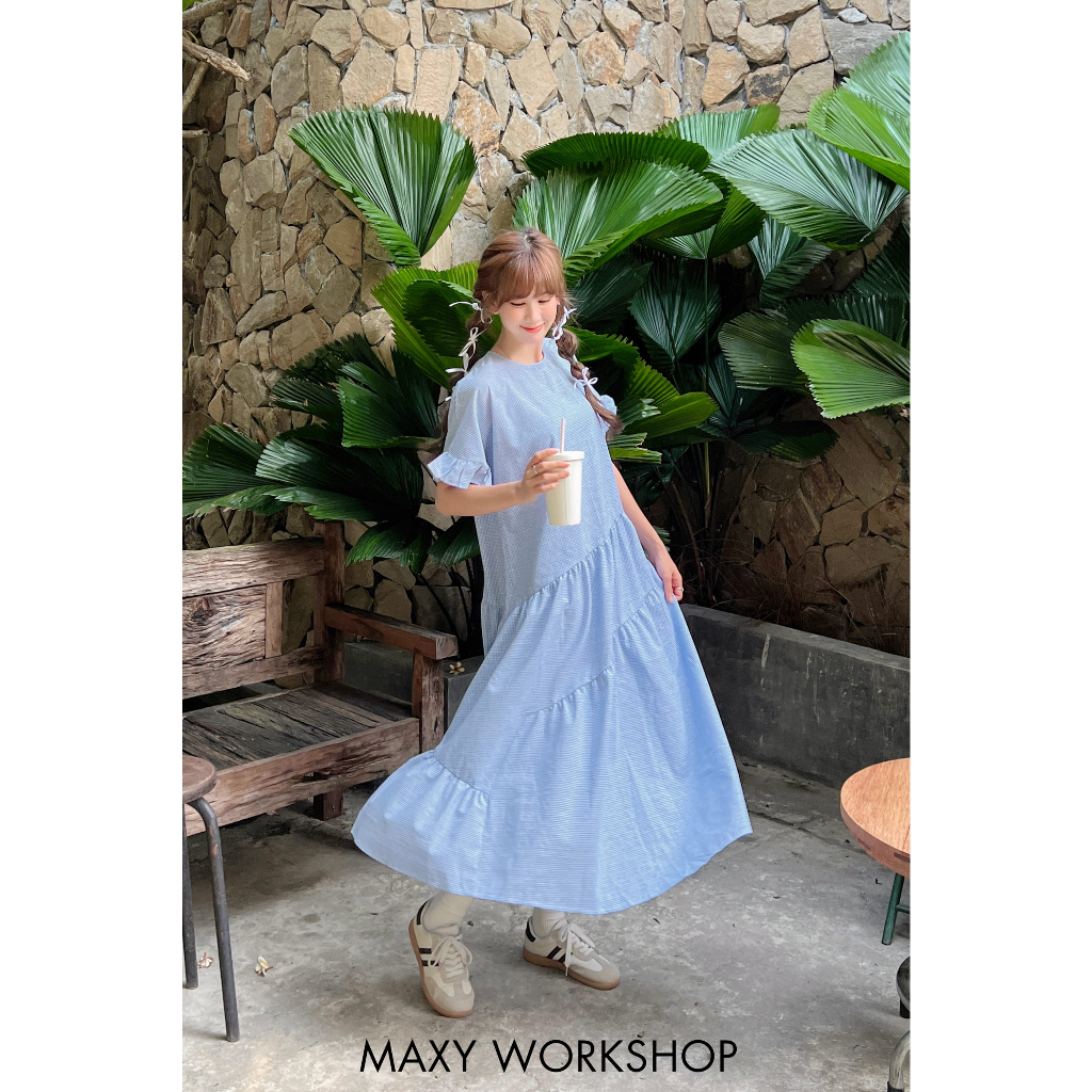 Đầm dáng xòe tay bèo cực dễ thương Blue Cloudy Dress Maxy Workshop