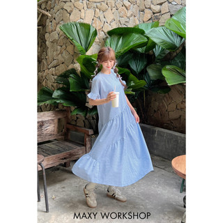 Đầm dáng xòe tay bèo cực dễ thương Blue Cloudy Dress Maxy Workshop