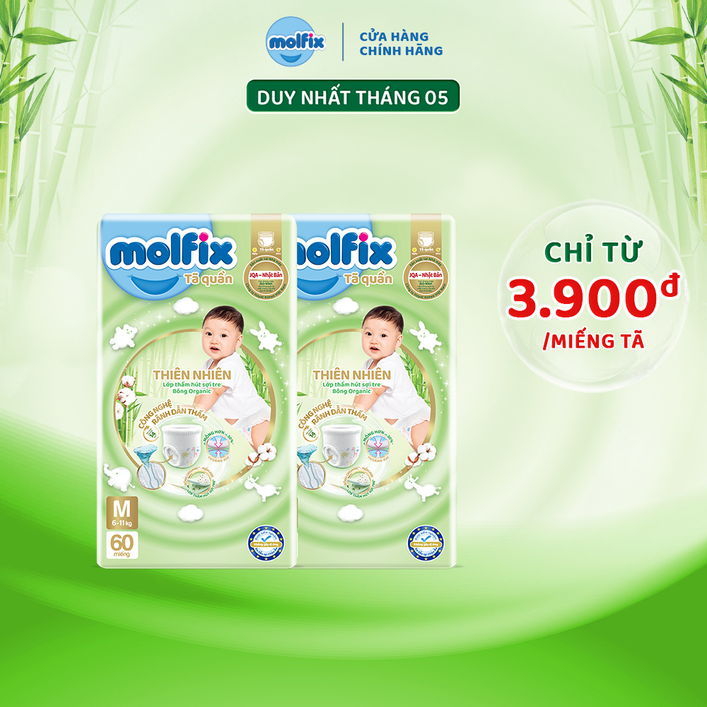 Combo 2 Tã/bỉm quần MOLFIX Thiên nhiên Super Jumbo M120/L104/XL92/XXL84