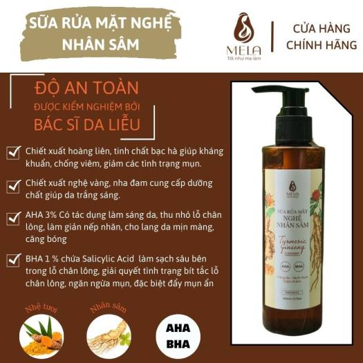 Sữa Rửa Mặt MELA  Nghệ Nhân Sâm Giảm Mụn Sáng Da 200ml