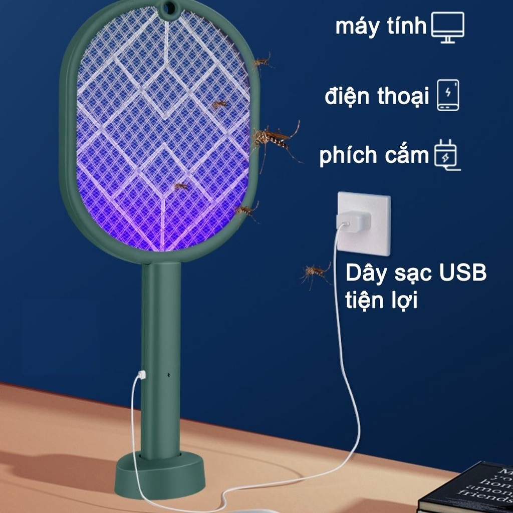 Vợt bắt muỗi 2 trong 1 thông minh, đèn bắt muỗi sạc pin tích điện 1200 mAh cao cấp - Đèn bắt muỗi - Bảo hành 1 đổi 1