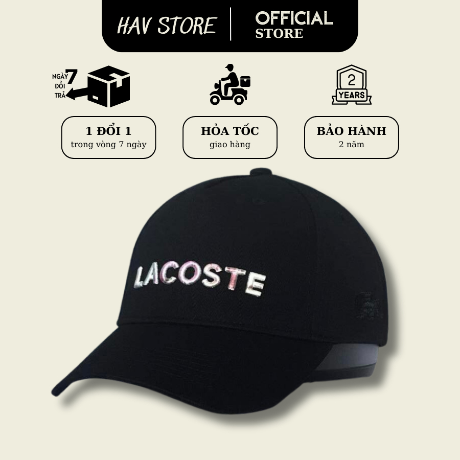 Mũ lưỡi trai Lacoste cao cấp đen thêu logo 3D, Mũ lưỡi trai xuất khẩu.