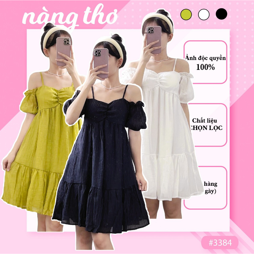 Đầm 2 dây rớt vai đũi trẻ trung năng động cá tính hot trend (ảnh thật do shop chụp) 3384