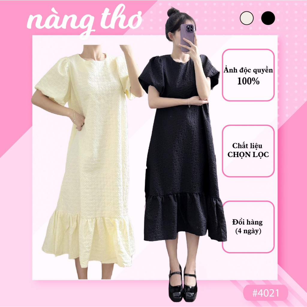 Đầm babydoll tay bồng midi đuôi cá (HÌNH THẬT ĐỘC QUYỀN nangtho.ct) 4021