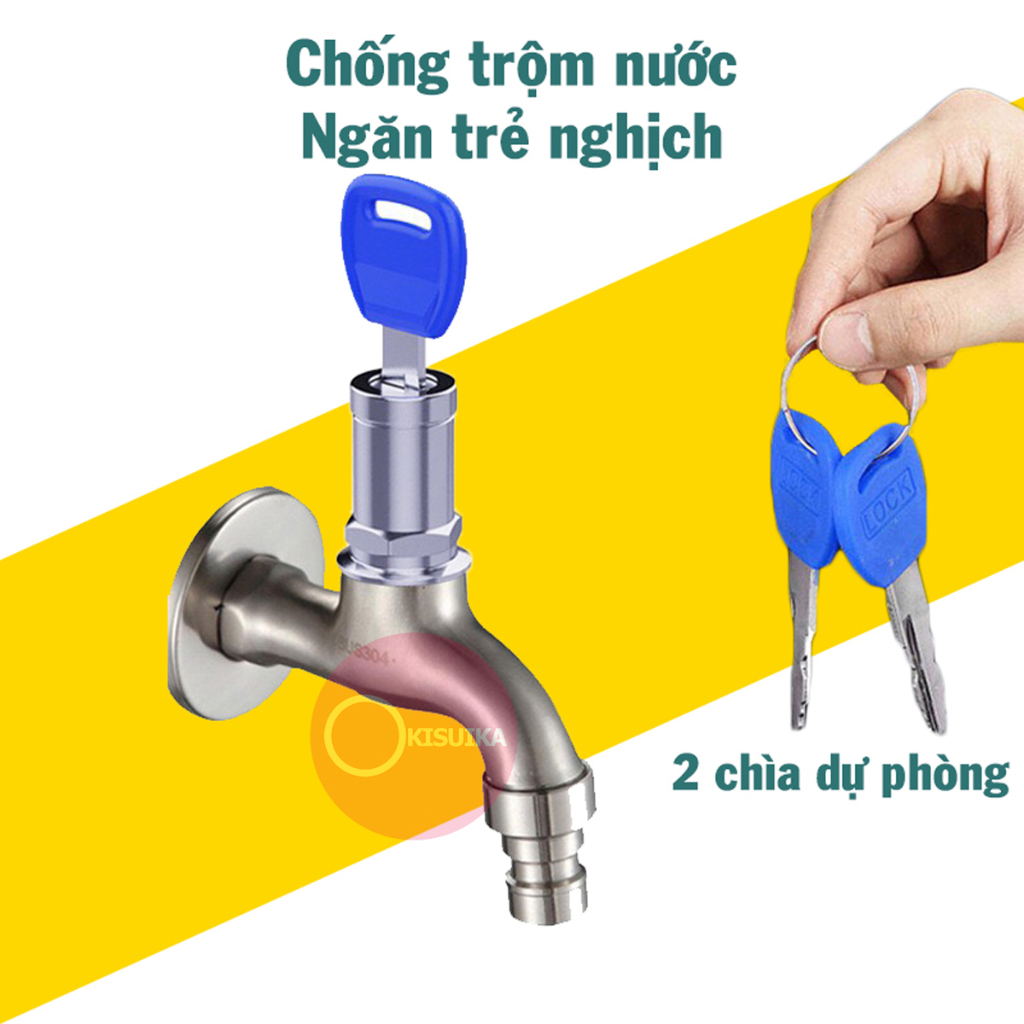 Vòi nước khóa chống trộm đầu máy giặt kim loại 2 chìa cho Quán Công Viên Nhà xưởng Dãy trọ Khu tập thể Chung cư Sân vườn