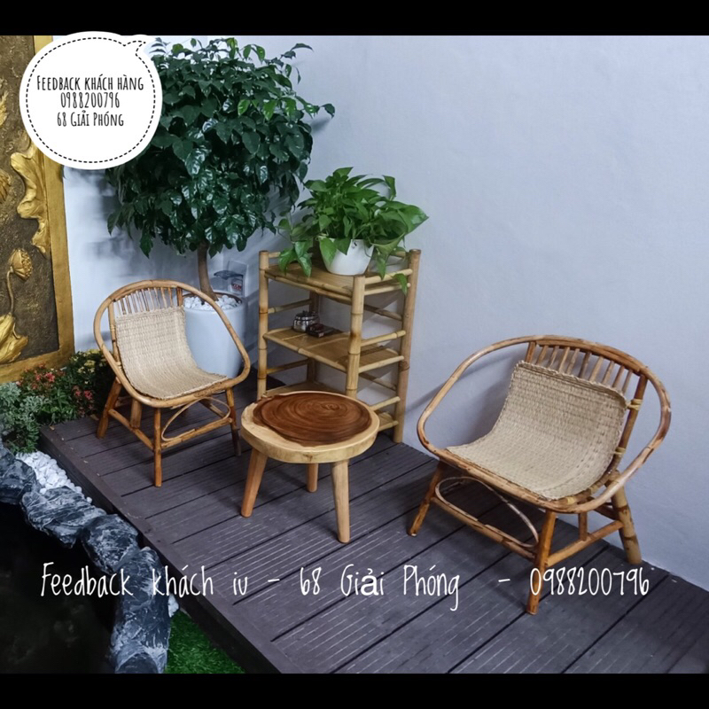 Bộ bàn ghế mây sò tự nhiên nhỏ gọn, tiện lợi phù hợp bộ cafe/ Ban công gia đình/ Homestay