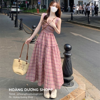 (Sẵn) Váy Kẻ Caro Dáng Dài Đi Biển, Đầm Kẻ Nhún Ngực ôm thiết kế thời trang đi biển Đủ Màu Đủ Size phù hợp Cho Nữ