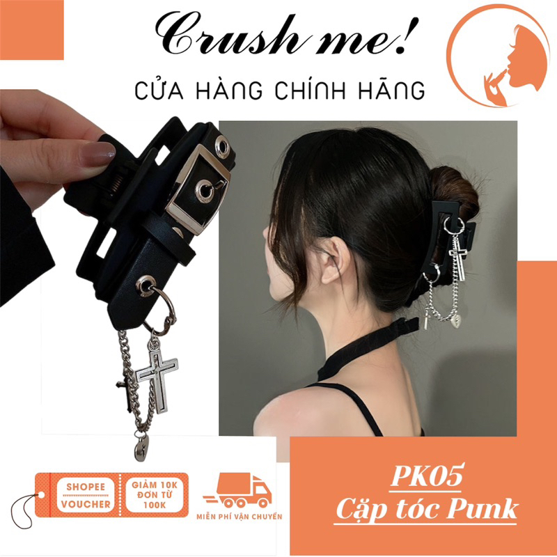 Crush me PK05 kẹp tóc cặp càng cua răng cua đẹp sang chảnh y2k punk goth gothic nhựa phụ kiện dây da lỗ xích chữ thập