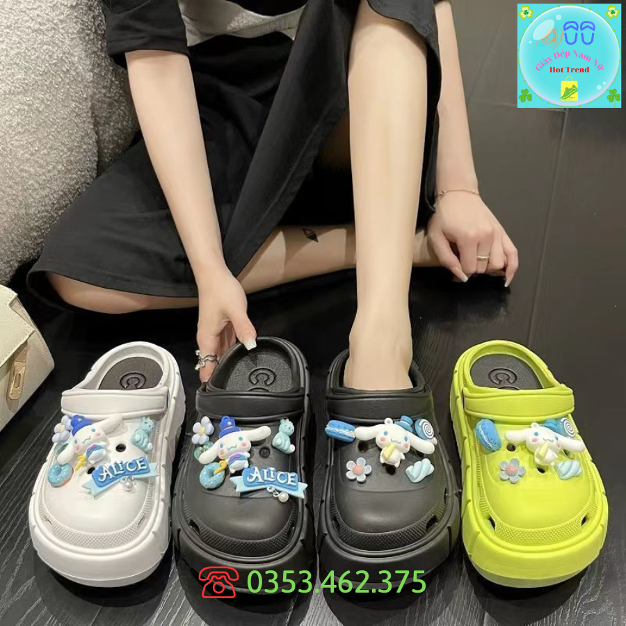 Dép Crocs Đế 5cm Tặng Kèm Bộ Sticker Thỏ Tai Dài Alice Cao Cấp Mẫu Mới Hàng Loại 1 Hot Trend Cross Siêu Xinh Cực Êm Chân