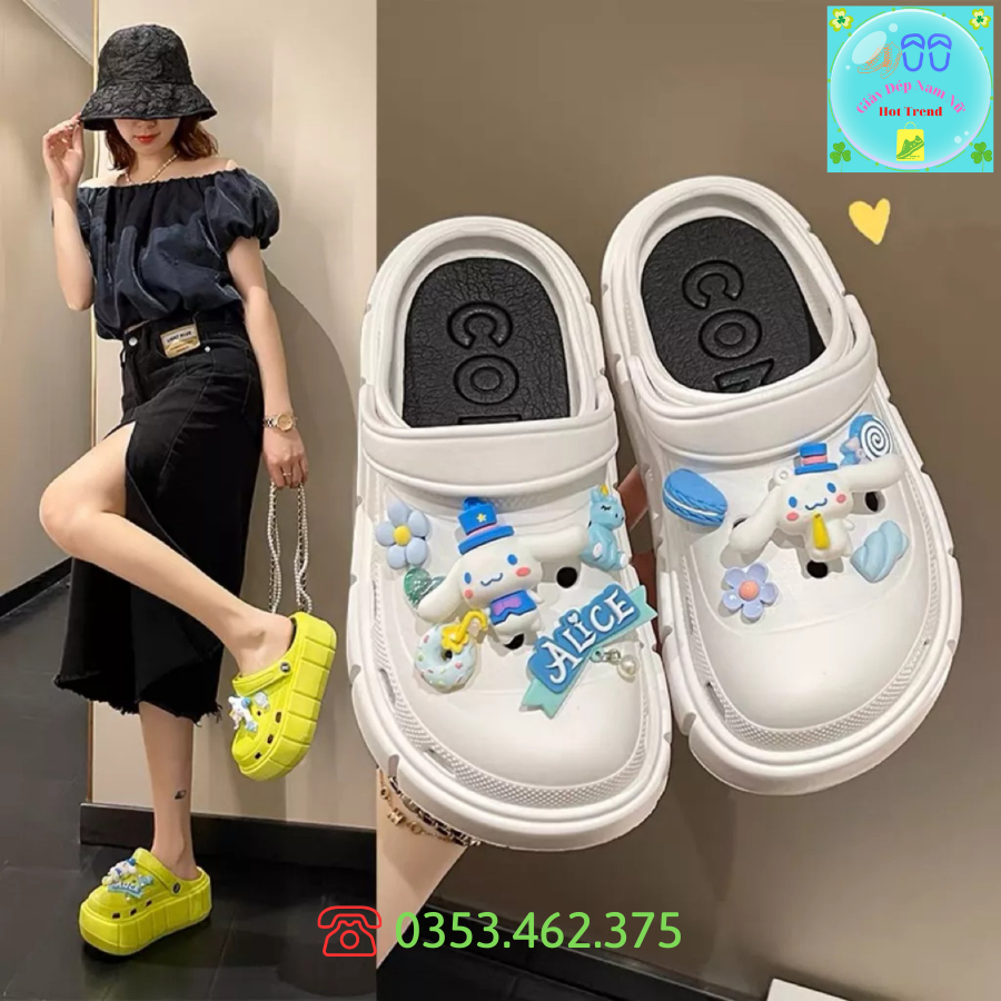 Dép Crocs Đế 5cm Tặng Kèm Bộ Sticker Thỏ Tai Dài Alice Cao Cấp Mẫu Mới Hàng Loại 1 Hot Trend Cross Siêu Xinh Cực Êm Chân