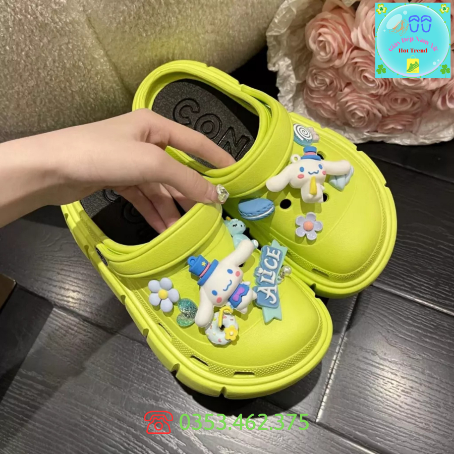 Dép Crocs Đế 5cm Tặng Kèm Bộ Sticker Thỏ Tai Dài Alice Cao Cấp Mẫu Mới Hàng Loại 1 Hot Trend Cross Siêu Xinh Cực Êm Chân