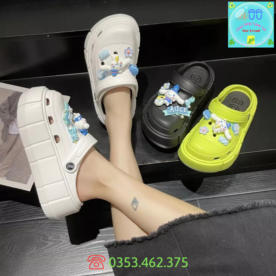 Dép Crocs Đế 5cm Tặng Kèm Bộ Sticker Thỏ Tai Dài Alice Cao Cấp Mẫu Mới Hàng Loại 1 Hot Trend Cross Siêu Xinh Cực Êm Chân