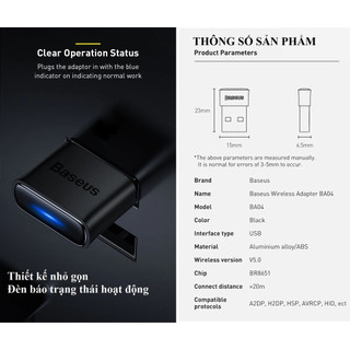 USB Bluetooth / thiết bị tạo bluetooth cho máy tính Baseus Wireless Adapter BA04