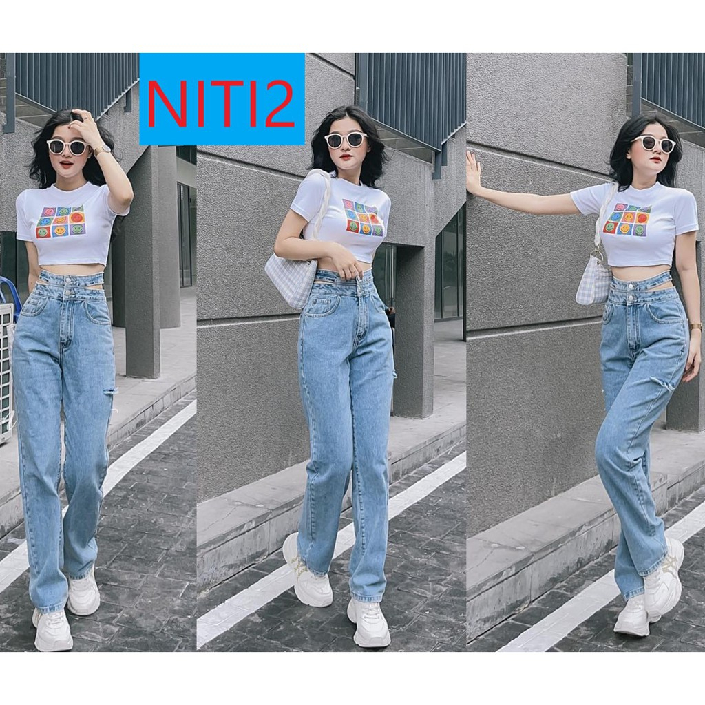 Quần Bò Ống Xuông Rộng Nữ Haway Lưng Cao, Quần Jean Nữ Dáng Baggy Suông Trend 2023