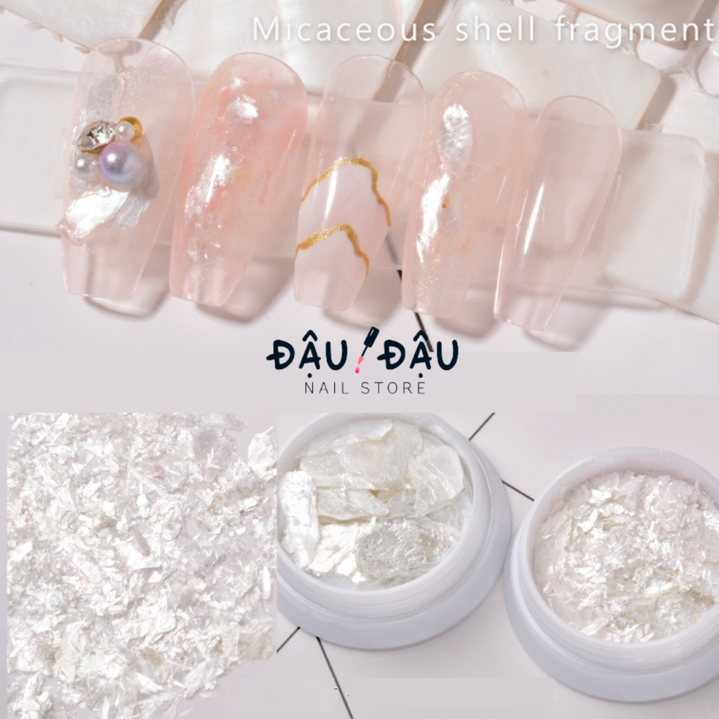 Hũ xà cừ vỏ sò trắng, màu sắc tinh khiết trang trí móng tay cực bắt sáng sang trọng