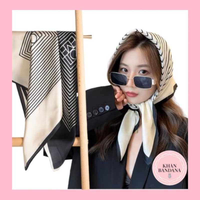 Khăn turban choàng cổ lụa vuông kể sọc size 70x70cm Khăn bandana làm áo
