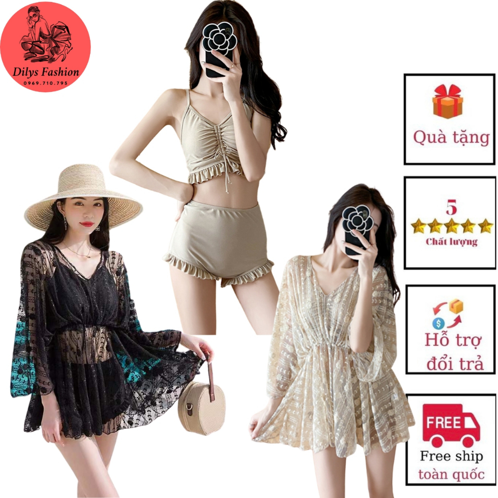 Bikini đi biển kín đáo DILYSFASHION ĐB2283, Đồ bơi nữ 3 mảnh phong cách hàn quốc áo kèm áo voan vô cùng trẻ trung