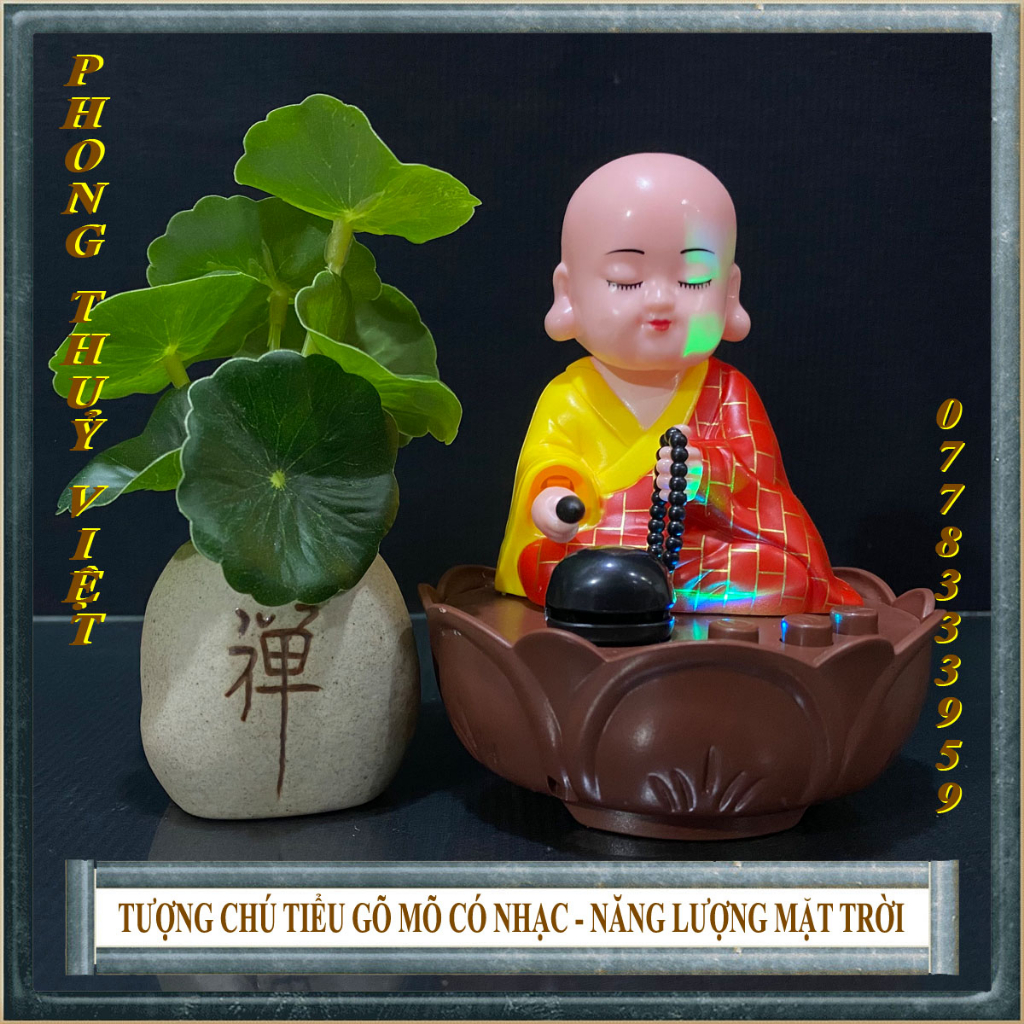 bán chạy_Tượng chú tiểu tụng kinh gõ mõ năng lượng mặt trời có nhạc