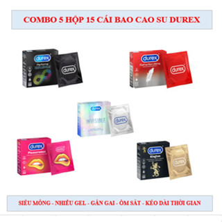 Combo 5 hộp 15 cái Bao cao su Durex, hộp nhỏ 3 cái - Siêu mỏng - Nhiều gel - Ôm sát - Gân gai - Kéo dài thời gian