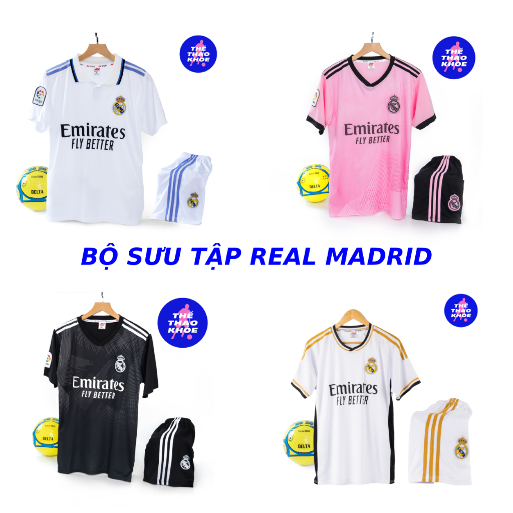 Bộ Sưu Tập Áo Bóng Đá Ronaldo CLB Real Madrid 2023 - Trắng - Đen - Hồng - Thun Lạnh Cao Cấp, Không Nhăn, Không Xù Lông