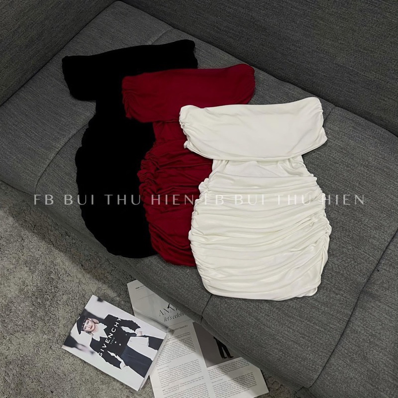 Đầm trễ vai nhún thun lụa