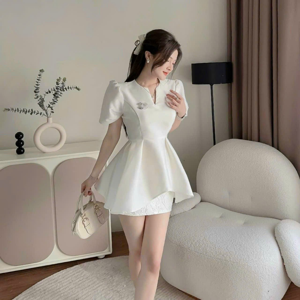 SÉT BỘ CHÂN VÁY GẤM KẾT HỢP ÁO DÁNG XÒE TAPTA XINH XẮN NỔI BẬT