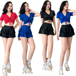 Set quần váy 2 lớp áo rút dây dạng thể thao năng động đi bơi, tập Gym Yoga, chạy bộ Aerobic