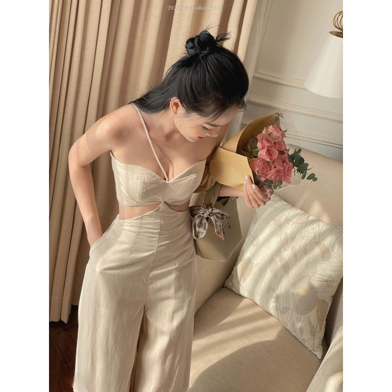 Linen Jump - Jump dây chéo vai cúp ngực cutout eo tinh tế, chất linen sang xịn