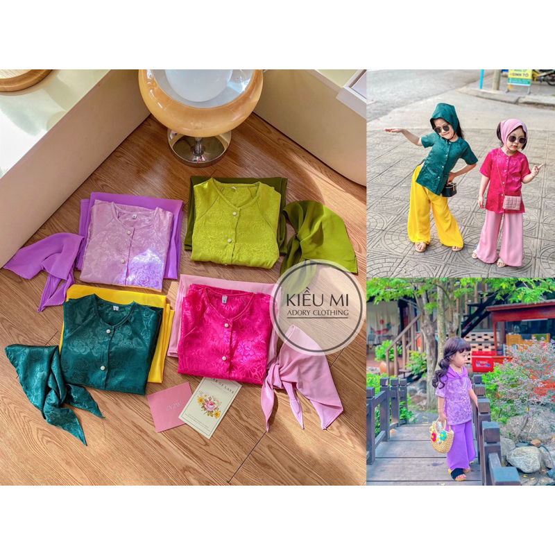 Bà ba cho bé gái chất gấm siêu đẹp KÈM khăn