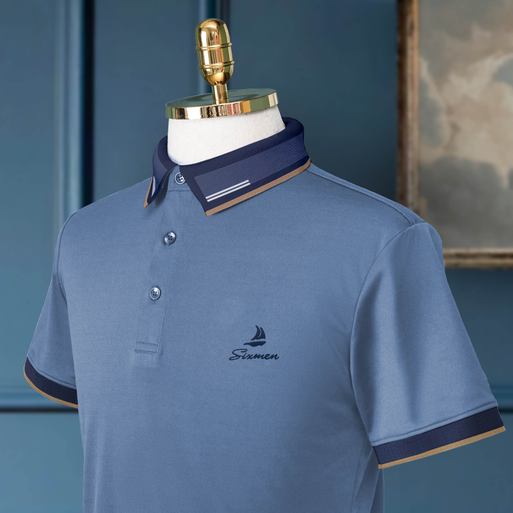 Áo thun Polo Cao Cấp Nam cổ bẻ SIXMEN -Thuận Buồm - Xanh denim - Form regular, thoáng mát, sang trọng