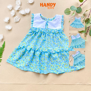 Đầm tầng hoa nhí cổ tròn mặc sang handykids