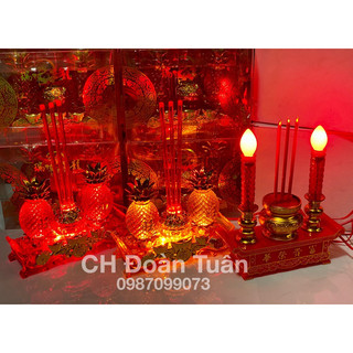Bộ lư hương điện và đèn nến kèm bóng ớt - lư hương led trái thơm siêu sáng
