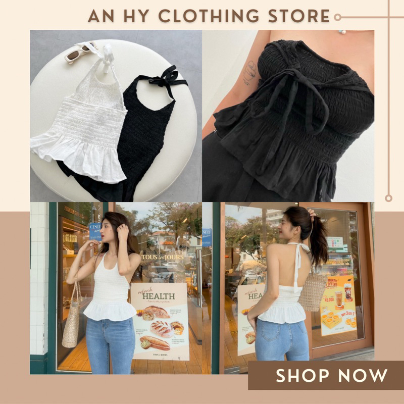 (có bán sỉ, ảnh thật, hoả tốc) 💐 Smoked Linen Top 🍃 ÁO YẾM NHÚN