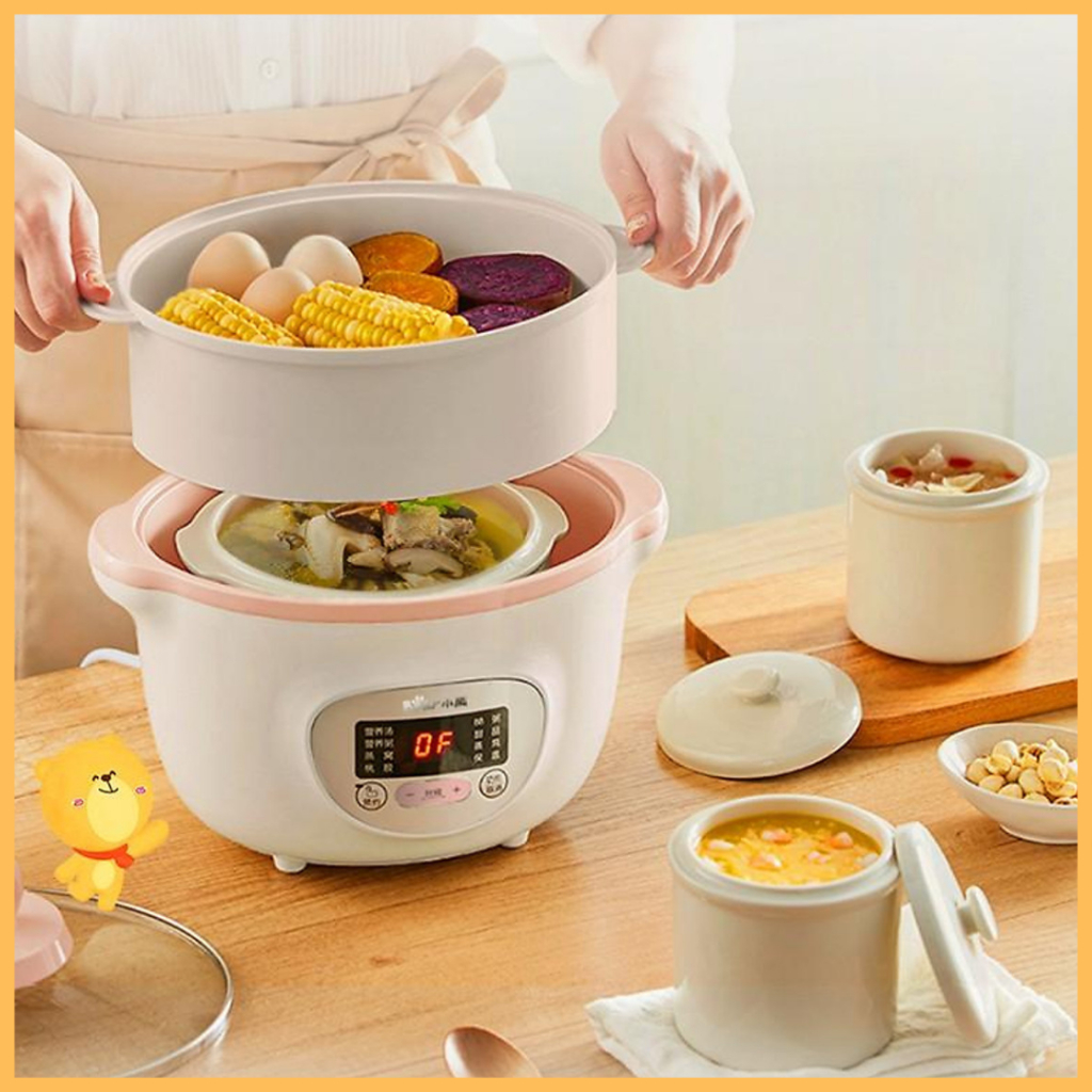 Nồi Nấu Cháo Cách Thuỷ Bear 1,6L NẤU CHÁO, NINH, HẦM, HẤP CÁCH THỦY BEAR ( BAO GỒM 3 THỐ + 1 XỬNG HẤP)