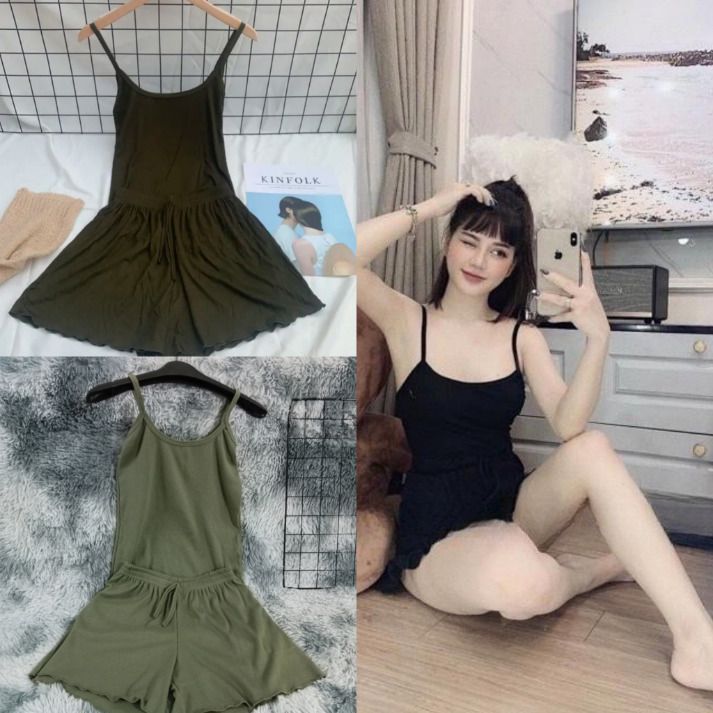 Bộ 2 dây nữ mặc ở nhà chất thun tăm mát lạnh, Sét đồ ngủ hai dây sexxy co giãn