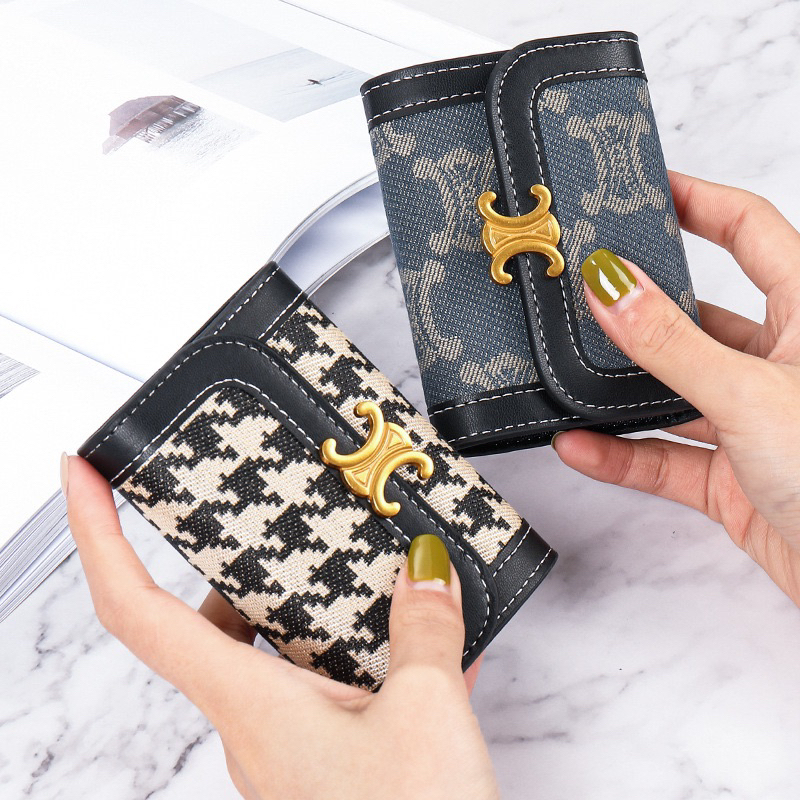 Ví đựng thẻ mini cầm tay hoạ tiết houndstooth, hoạ tiết nanh sói hottrend