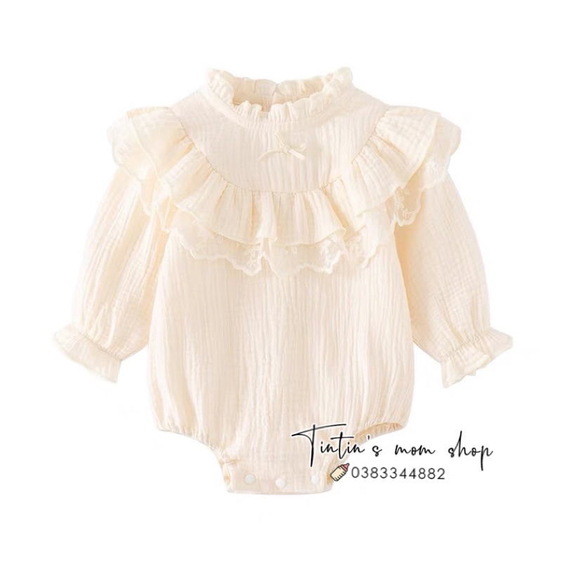 Sét body tiểu thư đầy tháng/ thôi nôi cho bé gái xô muslin kèm nơ