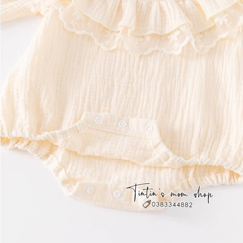Sét body tiểu thư đầy tháng/ thôi nôi cho bé gái xô muslin kèm nơ