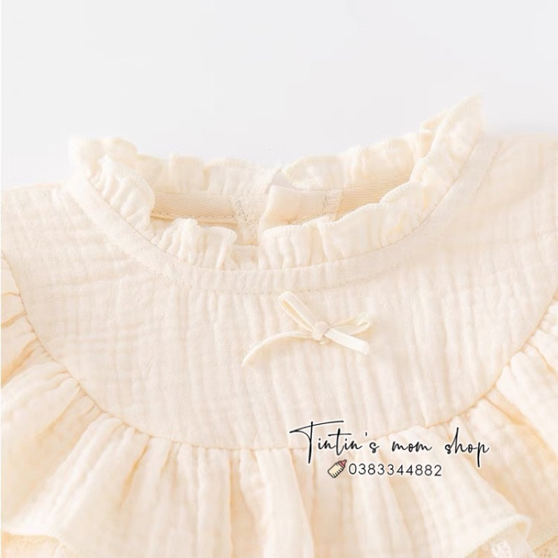 Sét body tiểu thư đầy tháng/ thôi nôi cho bé gái xô muslin kèm nơ