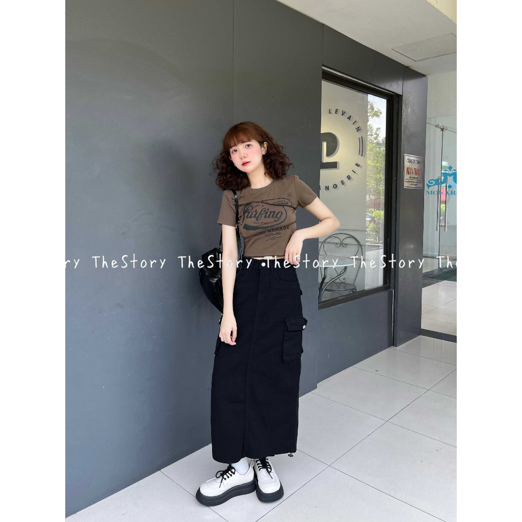 Chân váy dáng dài túi hộp  CV411