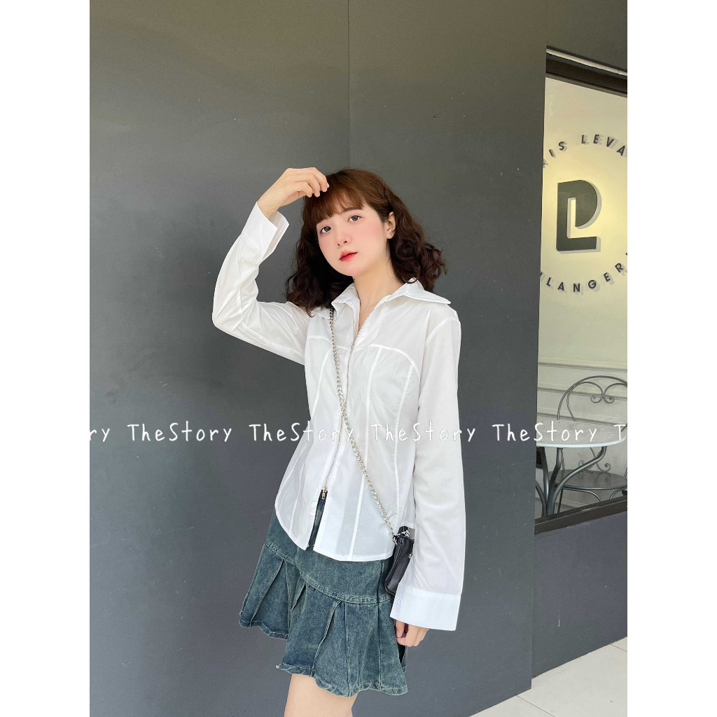 Áo sơ mi tay dài dáng hơi ôm khoá zip  A3103