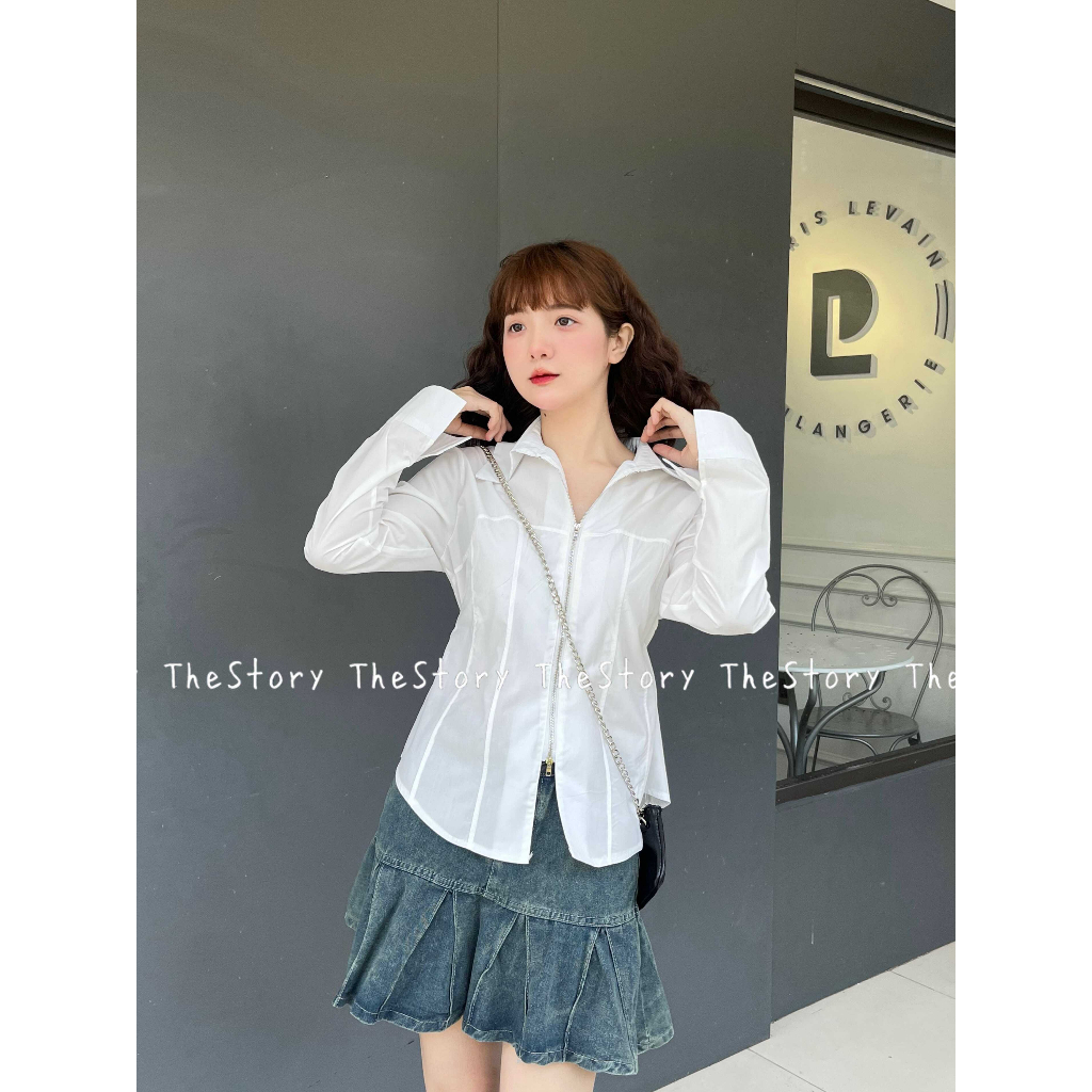 Áo sơ mi tay dài dáng hơi ôm khoá zip  A3103