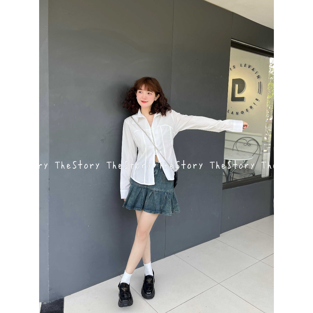 Áo sơ mi tay dài dáng hơi ôm khoá zip  A3103