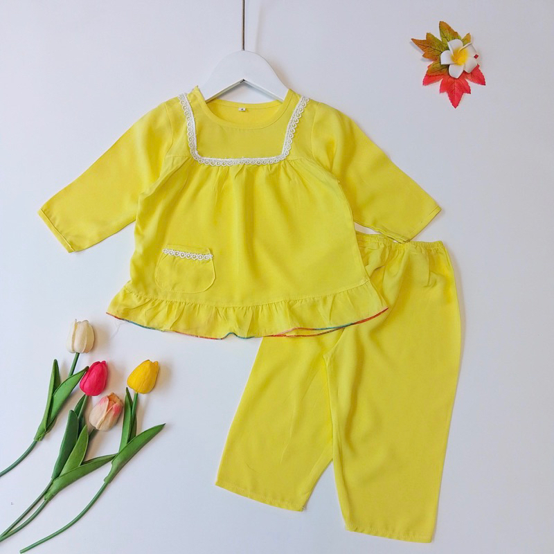 7-32kgĐồ bộ lanh/ tole Tay dài quần dài MÀU TRƠN BÉ GÁI