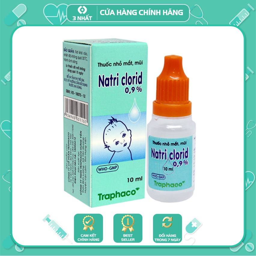 Nước muối sinh lý Natri clorid 0.9% lọ 10 ml vệ sinh mắt, mũi, tai