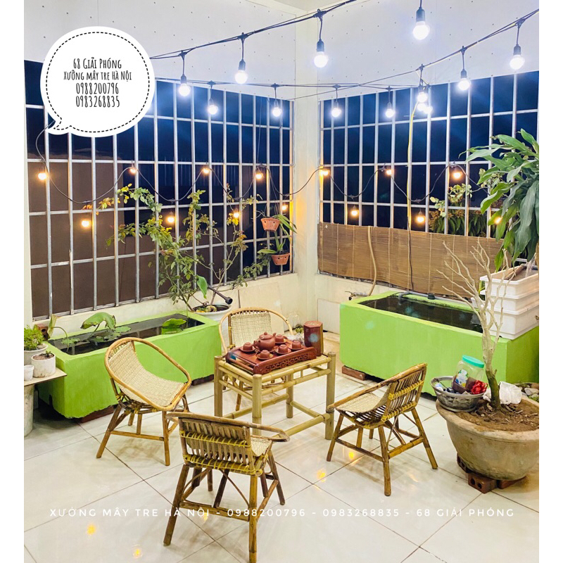 Bộ bàn 4 ghế mây sò tự nhiên phù hợp cho quán Cafe / Ban công gia đình / khách sạn / Homestay