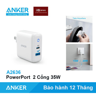 Củ Sạc Anker PowerPort 33W 35W 2 Cổng Sạc nhanh PD 18W ( USB 15W Type C 18W) - A2626 A2636 HD Store