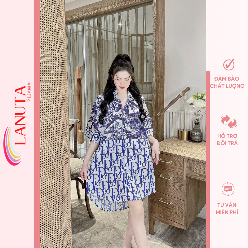 Váy sơ mi dài đầm ngủ mặc nhà dễ thương lụa manggo thiết kế xinh đẹp LANUTA MNO