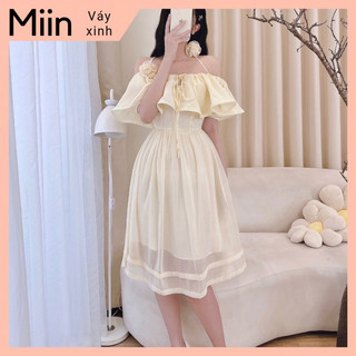 Váy tơ trễ vai bèo cước 2 hoa
